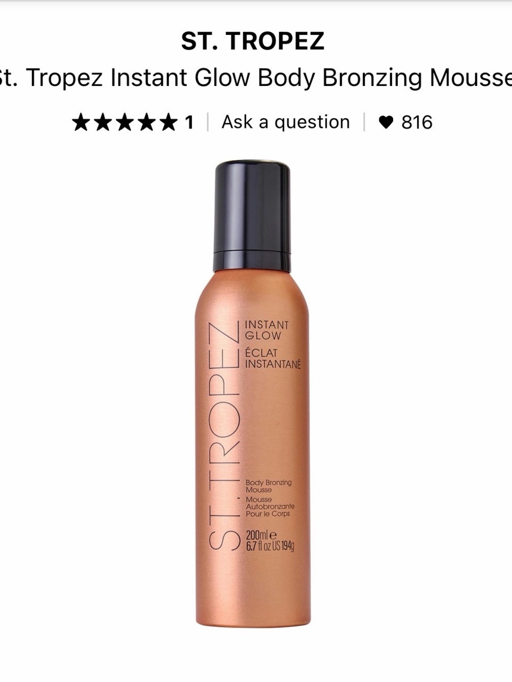 St. Tropez Bronze Instant Glow Body Mousse - Copper Finish
